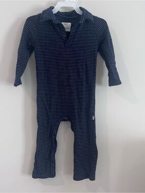 Little Sleepies Baby Boy Collared Long Romper Bamboo Navy Striped 12-18m Fall